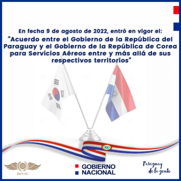 “Acuerdo entre el Gobierno de la República del Paraguay y el Gobierno de la República de Corea para Servicios Aéreos entre y más allá de sus respectivos territorios”