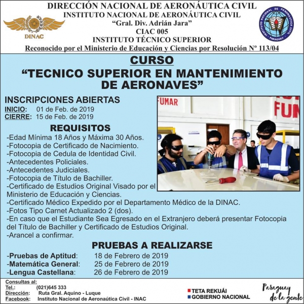 CURSO “TECNICO SUPERIOR EN MANTENIMIENTO DE AERONAVES”