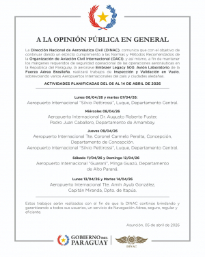 Comunicado: Inspección y Validación en Vuelo en distintos aeropuertos del país y ciudades aledañas.