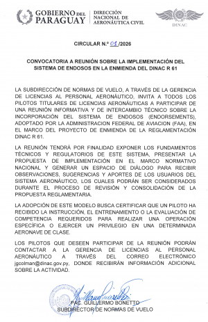 CIRCULAR N° 01 DE LA SUBDIRECCION DE NORMAS DE VUELO